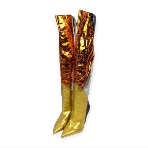 Jeffrey Campbell Metallic Multi Leather Man Eater Over the Knee Boots Size 5.5 - Picture 2 of 9
